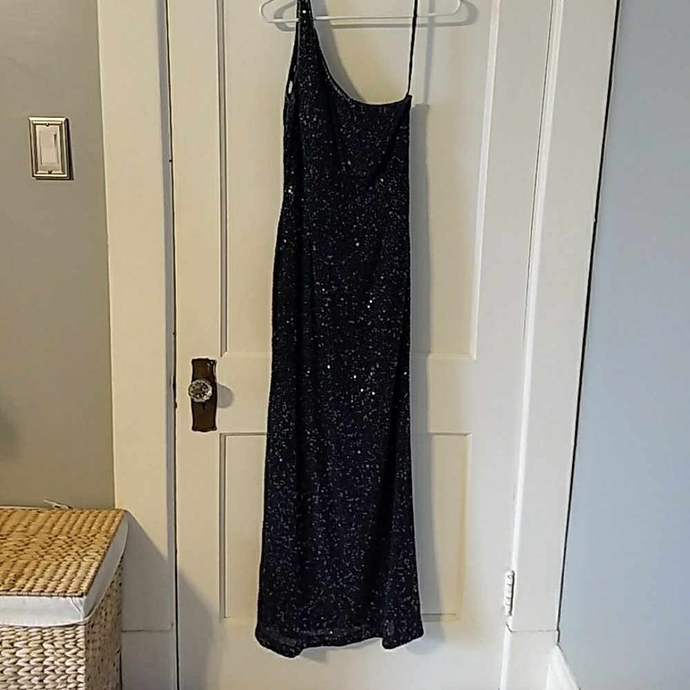 Black sequin one shoulder dress